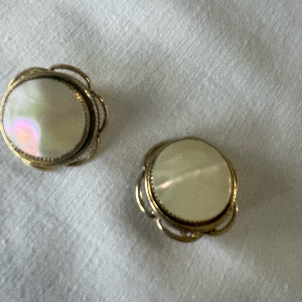 Gold and Mother of Pearl Clip Earrings